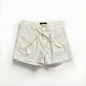 Hudson Shorts Womens 24 Linen Blend Paper Bag Waist Shorts Ivory Belted